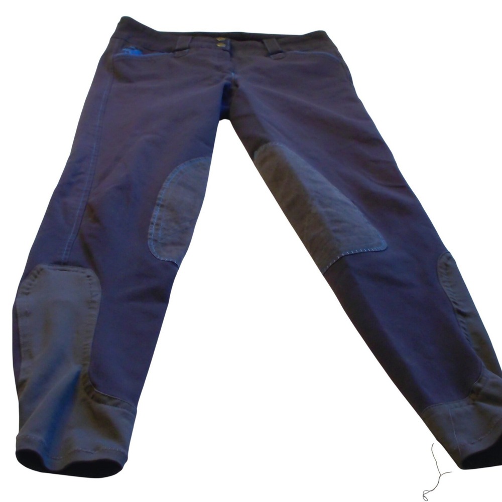Piper by SmartPak Knee Patch Breeches Navy Blue Turquoise Stitching Size 24L